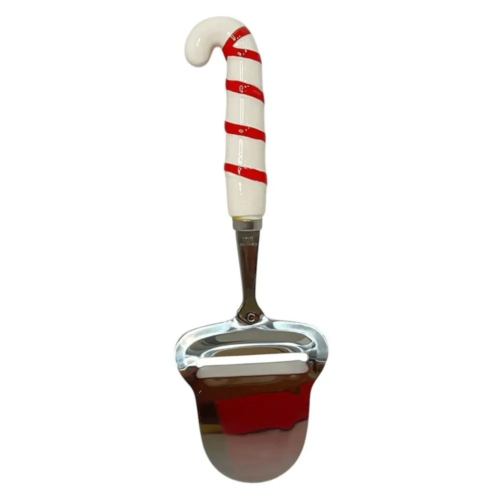 Christmas Candy Cane Ceramic Handled Cheese Slicer Stainless Steel Japan Vintage